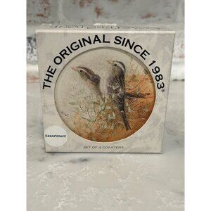 4 Vintage Coasters by CoasterStone Artist Signed Sherry Loehr Birds Finch in Box